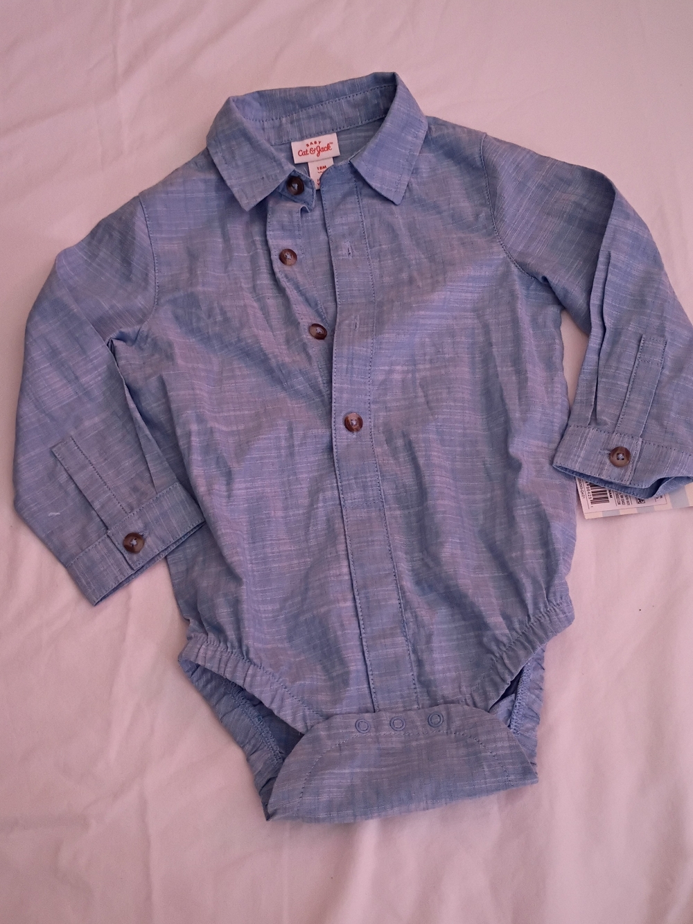 Cat & Jack Blue Long-Sleeve Button-Front Bodysuit Shirt